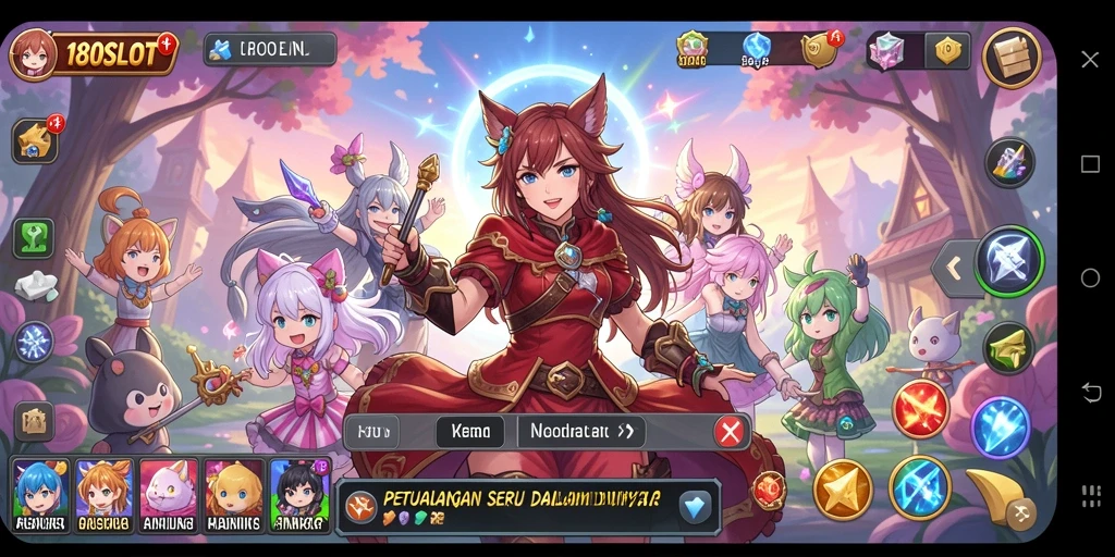 Tampilan screenshot utama 180SLOT yang menunjukkan karakter anime dan gameplay yang menarik.