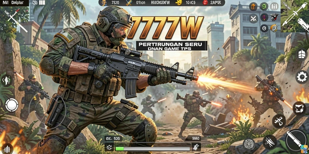 Tangkapan layar utama dari gameplay seru 7777W di arena pertarungan.