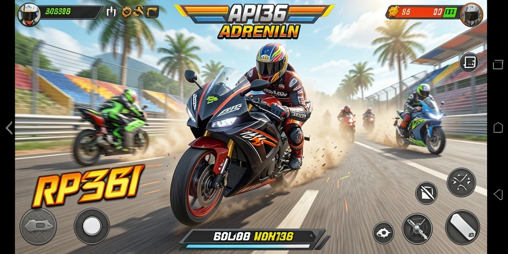 Tampilan gameplay menegangkan dalam balapan motor yang cepat.