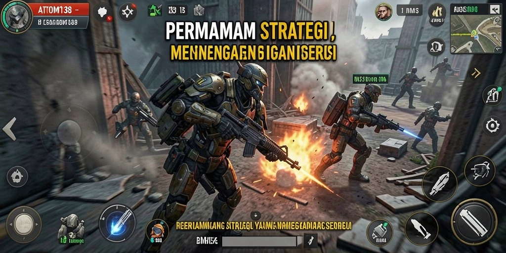 Screenshot gameplay ATOM138 yang menunjukkan aksi strategi yang intens.