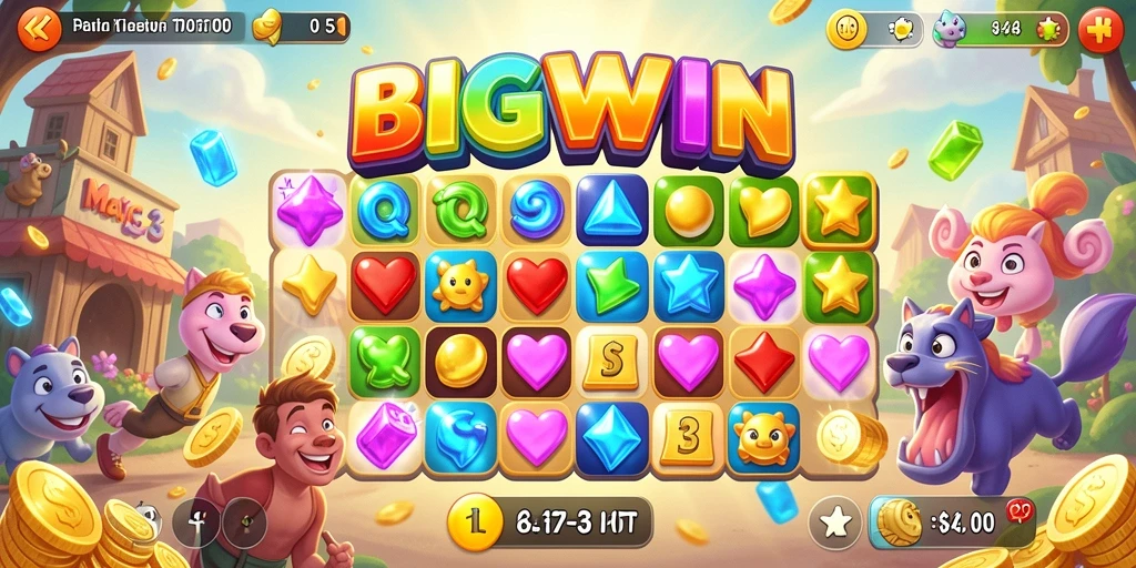 Tangkapan layar gameplay seru di BIGWIN dengan warna-warni permata.