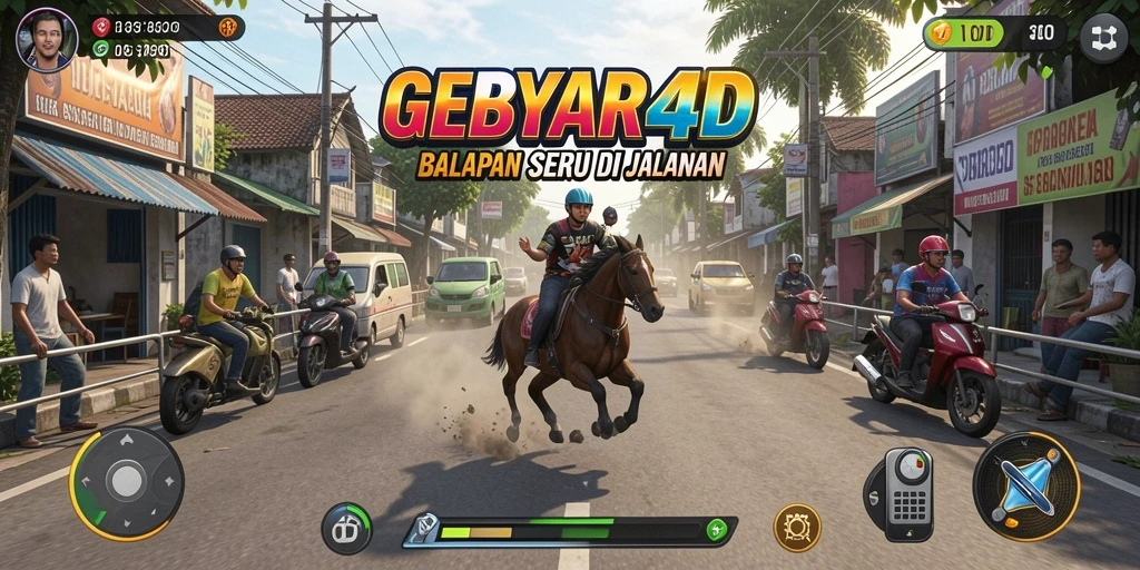 Gameplay GEBYAR4D yang mendebarkan di lintasan balap.