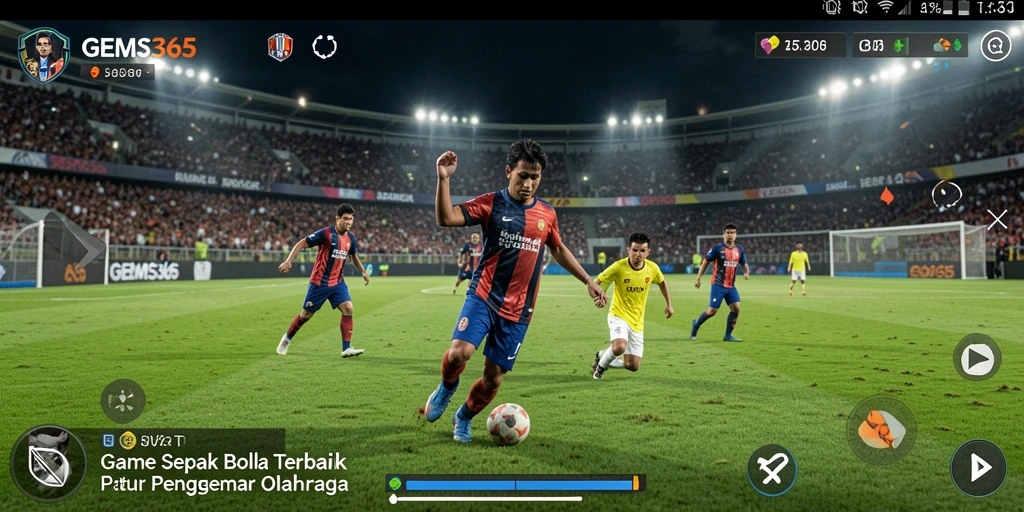 Screenshot GEMS365 menampilkan aksi mendebarkan dalam pertandingan sepak bola.