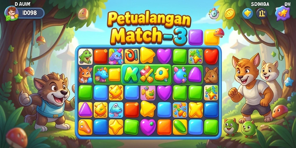 Screenshot gameplay ID098 memperlihatkan aksi seru dalam mencocokkan objek.