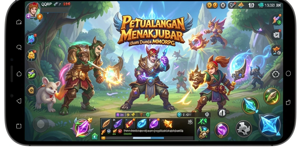 Screenshot QQRP menampilkan aksi pertarungan epik dalam dunia MMORPG.