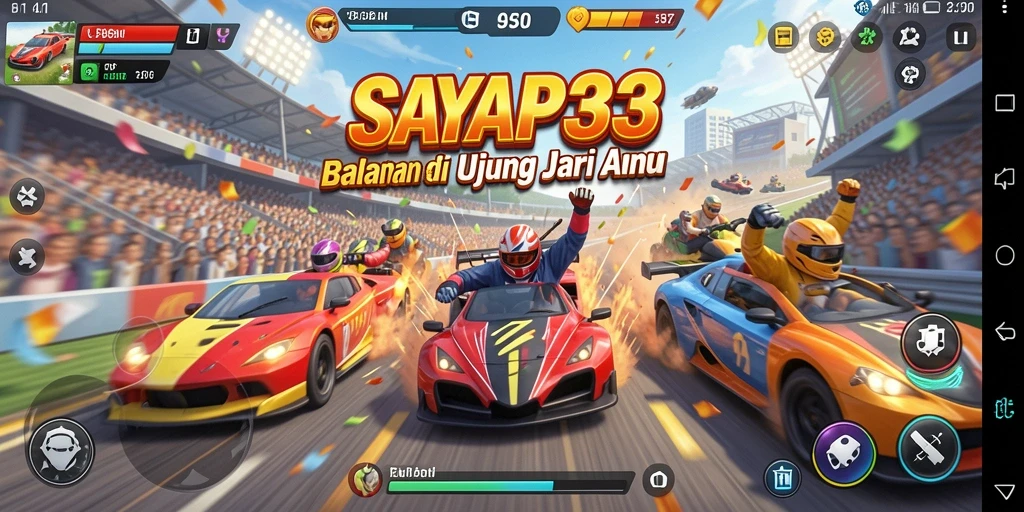 Screenshot utama dari SAYAP33 menunjukkan adegan balapan yang intens dan mengesankan.