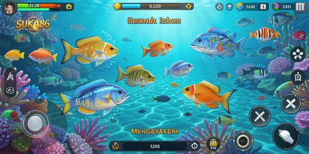 Tangkapan layar gameplay SUKA86 menunjukkan aksi seru dalam menembak ikan.