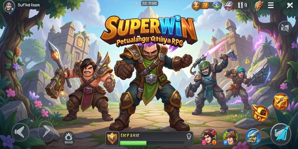Tangkapan layar SUPERWIN menampilkan aksi pertarungan mendebarkan dalam dunia RPG.